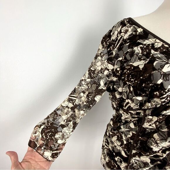 Black & Cream Floral Y2K Babydoll Mesh Top L Fairy Whimsigoth Dark CottageCore - Picture 8 of 13